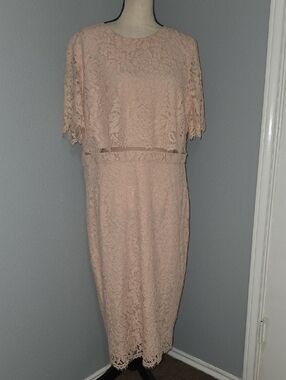 ASOS Cropped Top Pink Lace Midi Pencil Dress Sz 14